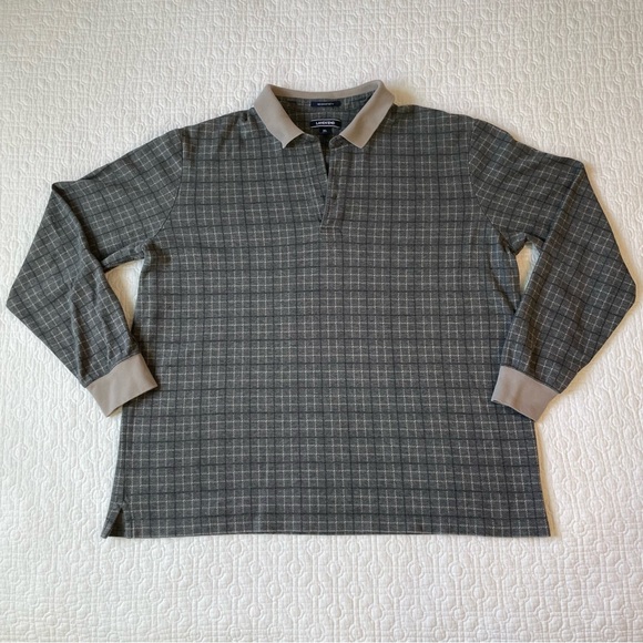 LANDS' END Men's Long Sleeve Supima Cotton Polo Shirt, size XL 46-48, Grey Check - Picture 2 of 5